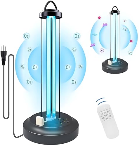 ZKX UV Licht Sanitizer Quarz Lampe Ozon UVC keimtötende Lampe Sterilisator Lampe für Haus Büro Schule Geruch und Schimmel zu entfernen Drei-Stufen-Timer 15/30/60 Minuten Fernbedienung 220V 60W von ZKX