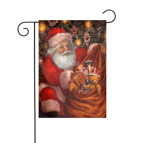 Weihnachtsmann-Geschenktütendruck, zeitlos, 30,5 x 45,7 cm, Innenhof-Dekoration, Gartenflagge, doppelseitiger Druck in voller Breite, 100 % Polyester, verleiht Ihrem Außenbereich eine stilvolle Note von ZKZBDPLK