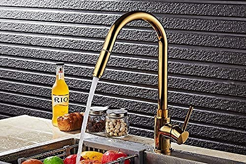 Wasserhähne, goldener ausziehbarer Sprühkopf Küchenarmaturen 360 Rotation Küchenmischbatterie Einhebelmischbatterie Küchenspüle Kaltwasserhahn Retro-Stil Deck montiert/D Present von ZLCO
