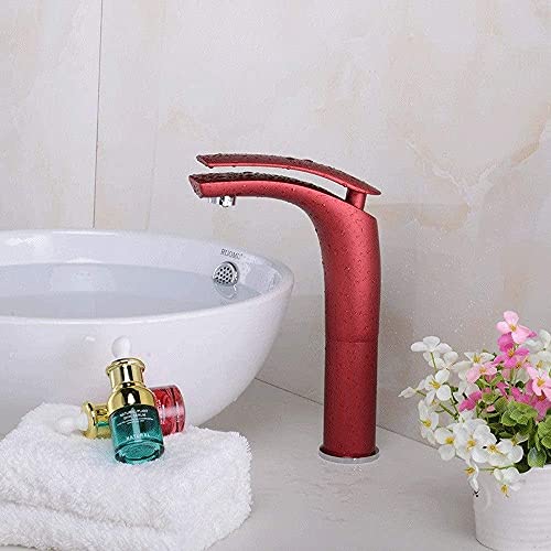Wasserhähne,Badezimmer Wasserhahn Waschtisch Wasserhahn Wärme Mischwasser Wasserhahn Badezimmer Erhöhung über der Theke Waschtischmischer mit Zubehör/Rot/24Cm Present von ZLCO