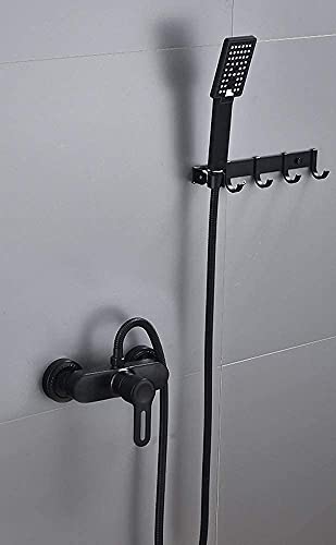 ZLCO Wasserhähne, Badezimmer-Duschsystem mit Regal, Badewannenfüllhahn, Handbrause und Auslaufhahn, Regenbrause-Mischbatterie-Set mit Duschkopf, schwarzes Kopf-Set/E Present von ZLCO