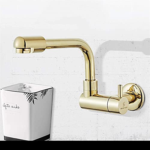 ZLCO Wasserhähne, Golden Single Kalt Küchenarmatur In-Wall Waschbecken Wasserhahn Rotation Küchenarmatur Einhand Spülbecken Wasserhahn Wasserfall Waschbecken Mischbatterie/35Cm Present von ZLCO
