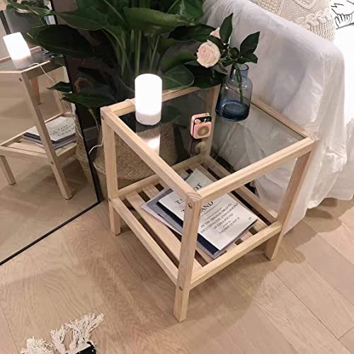 ZLHOME Beistelltisch aus Holz, 2-stöckig, Nachttisch, quadratischer Beistelltisch mit Ablageregal und Tischplatte aus gehärtetem Glas, kleiner Sofatisch & Lampe/Vase/Pflanzenständer für Wohnzimmer, ZLHOME Beistelltisch aus Holz, 2-stöckig, Nachttisch, quadratischer Beistelltisch mit Ablageregal und Tischplatte aus gehärtetem Glas, kleiner Sofatisch & Lampe/Vase/Pflanzenständer für Wohnzimmer, von ZLHOME