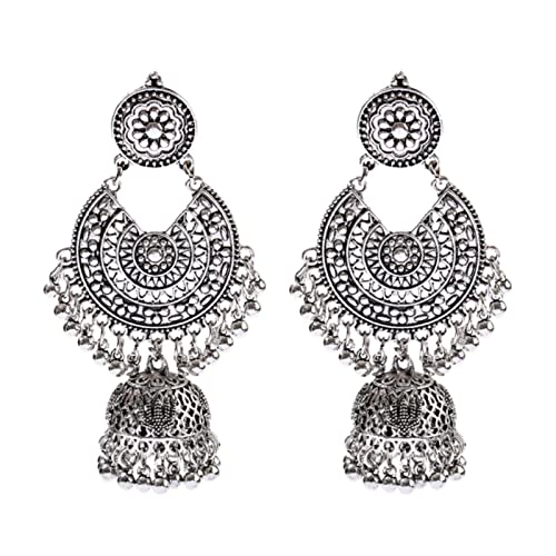 ZLING Ethnische Silberne Farbe Hohle Afghanische Ohrringe Bollywood Schmuck Vintage Glocke Blume Quaste Indische Ohrringe Hochzeitsschmuck von ZLING