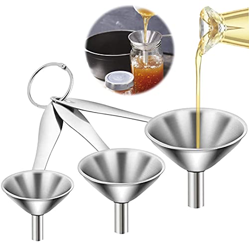 ZLIUTIN 3 Stück Trichter Edelstahl Kitchen Strainer Trichter Set Stapelbarer Kleiner Trichter Klein Edelstahltrichter Mit Langem Griff, Mini Trichter Set Zum Übertragen Von Flüssigem Ölpulver von ZLIUTIN
