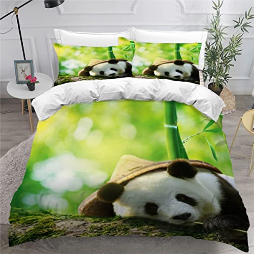 ZLKEJI Bettwäsche 135x200 cm Kinder Jungen Mädchen Bettwäsche Set Grün Panda Bambus Bettbezug Set mit 2 Kissenbezüge 80 x80 cm Kinder Teens 3 Stück Hypoallergen Flauschig Bettwäsche, Color5 von ZLKEJI