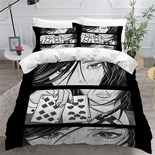 ZLKEJI Bettwäsche 135x200 cm Japan Style Kinder Jungen Mädchen Manga Bettwäsche Anime Bettbezug Set mit 2 Kissenbezüge 80 x80 cm Kinder Teens 3 Stück Flauschig Bettwäsche von ZLKEJI