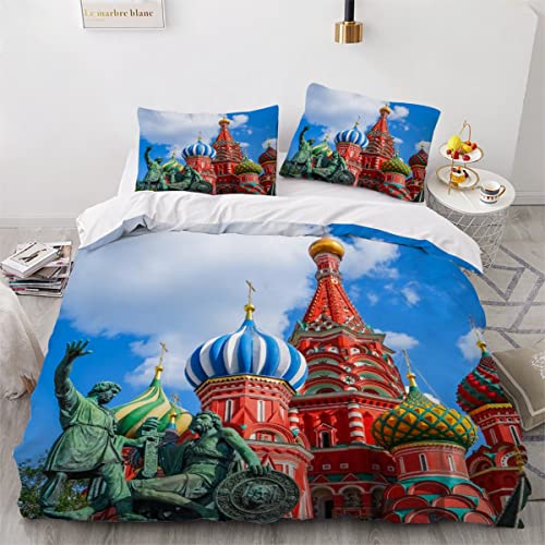 Bettwäsche 135x200cm Blick Auf Den Roten Platz In Moskau, Russland Bettbezug SetBlick Auf Die Basilius-Kathedrale Bettwäsche Set 3D Mikrofaser Reißverschluss Bettbezug und Kissenbezug 80x80cm Weich von ZLKEJI