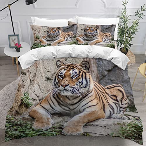 ZLKEJI Bettwäsche Set Bengalischer Tiger Bettwäsche 135x200cm KöNig Der Tiger Bettbezug Set Lustiges Tier 3D Bedruckte Betten Set für Kinder Jungen Mädchen Tier Thema Raumdekor Kuschelig von ZLKEJI