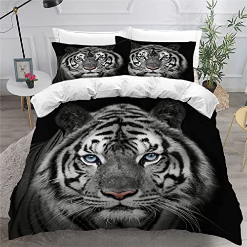 ZLKEJI Bettwäsche Set Chinesischer WeißEr Tiger Bettwäsche 135x200cm Wildtiger Bettbezug Set Lustiges Tier 3D Bedruckte Betten Set für Kinder Jungen Mädchen Tier Thema Raumdekor Kuschelig von ZLKEJI