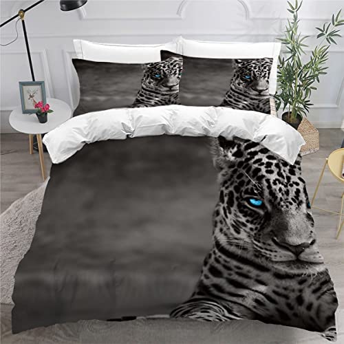 ZLKEJI Bettwäsche Set Schwarz-WeißEr Tigerleopard 135x200cm BlauäUgiger Tiger Bettbezug Lustiges Tier 3D Bedruckte Betten für Kinder Jungen Mädchen Thema Raumdekor Kuschelig, 135x200+80x80cm von ZLKEJI