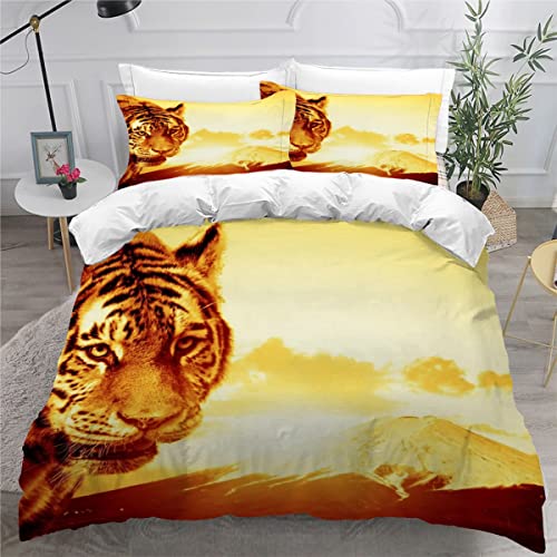 ZLKEJI Bettwäsche Set Tiger Bettwäsche 135x200cm Berg Fuji, Japan Bettbezug Set Lustiges Tier 3D Bedruckte Betten Set für Kinder Jungen Mädchen Tier Thema Raumdekor Kuschelig von ZLKEJI