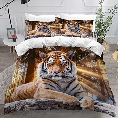 ZLKEJI Bettwäsche Set Tiger 135x200cm Dschungeltiere Bettbezug Lustiges Tier 3D Bedruckte Betten für Kinder Jungen Mädchen Thema Raumdekor Kuschelig von ZLKEJI