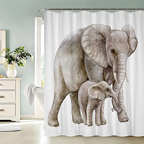 Duschvorhang 200x200 cm Afrikanischer Elefant Duschvorhang Set Baby Elefant Duschvorhänge Wasserdicht Stoff Anti-Schimmel Bad Vorhäng Polyester Waschbar Badezimmer Vorhänge 3D Motiv Shower Curtain von ZLKEJI