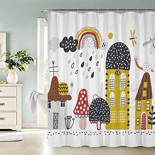 Duschvorhang 200x200 cm Pilzhausschnecke Duschvorhang Set Schmetterling Regenbogen Duschvorhänge Wasserdicht Stoff Anti-Schimmel Bad Vorhäng Polyester Waschbar Badezimmer Vorhänge 3D Shower Curtain von ZLKEJI