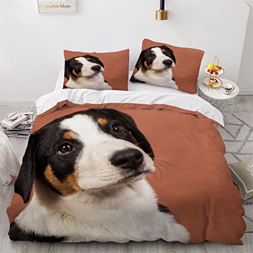 ZLKEJI Hunde Bettbezug 135x200cm Appenzeller Sennenhund Bettwäsche Rosa Betten Set 3D Nettes Haustier Welpe Bettbezug Set 3 Teilig Kissenbezug 80x80 Puppy Tiermuster Bettwäsche Set Mikrofaser von ZLKEJI