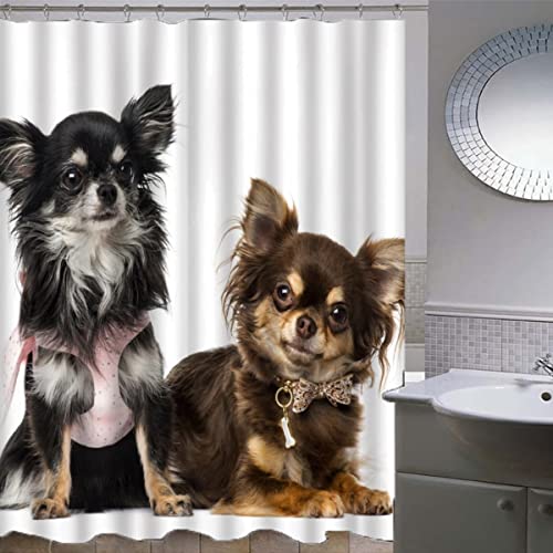 Lang Duschvorhang 240x200 Chihuahua Hund weiß Duschvorhang Bathroom Waschbar Anti Schimmel Duschvorhang Bunt Weiß Schwarz Grau Grün Shower Curtain von ZLKEJI