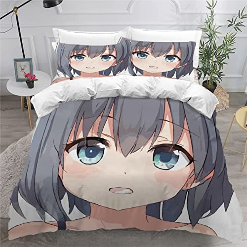 ZLKEJI Bettwäsche 135x200 cm Kinder Jungen Mädchen Bettwäsche Set Anime Mädchen Japanische Anime Bettbezug Set mit 2 Kissenbezüge 80 x80 cm Kinder Teens 3 Stück Hypoallergen Flauschig Bettwäsche von ZLKEJI