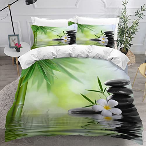 ZLKEJI Bettwäsche 135x200 cm Kinder Jungen Mädchen Bettwäsche Set Zen friedliche Naturkunst Bambus Bettbezug Set mit 2 Kissenbezüge 80 x80 cm Kinder Teens 3 Stück Hypoallergen Flauschig Bettwäsche von ZLKEJI