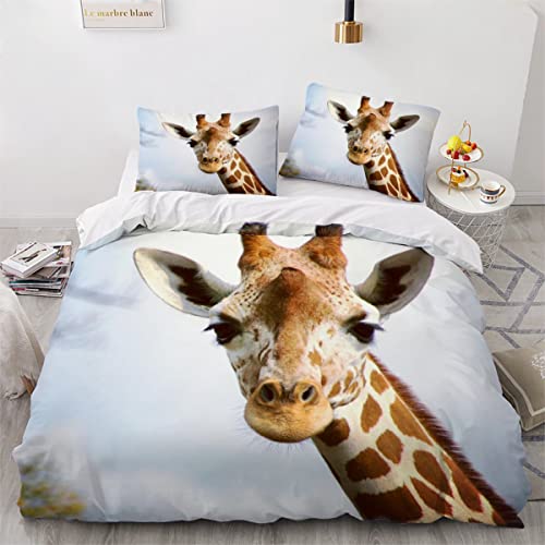 ZLKEJI Bettwäsche 200x200cm Eine Giraffe Isoliert Bettbezug SetAuf WeißEm Hintergrund Bettwäsche Set 3D Mikrofaser Reißverschluss Bettbezug und Kissenbezug 80x80cm Flauschige Weich von ZLKEJI