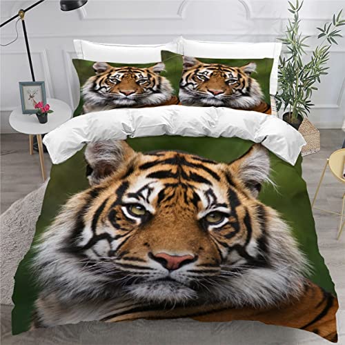 ZLKEJI Bettwäsche Set Bengalischer Tiger Bettwäsche 135x200cm Dschungeltiere Bettbezug Set Lustiges Tier 3D Bedruckte Betten Set für Kinder Jungen Mädchen Tier Thema Raumdekor Kuschelig von ZLKEJI