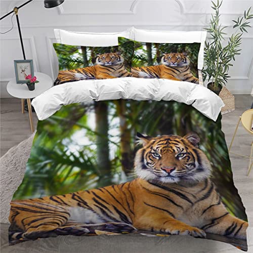 ZLKEJI Bettwäsche Set Bengalischer Tiger Bettwäsche 135x200cm GefäHrliche Tiere Bettbezug Set Lustiges Tier 3D Bedruckte Betten Set für Kinder Jungen Mädchen Tier Thema Raumdekor Kuschelig von ZLKEJI