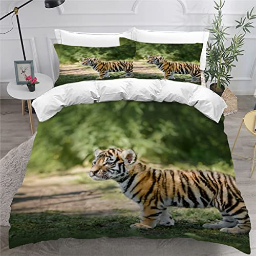 ZLKEJI Bettwäsche Set Bengalischer Tiger Bettwäsche 135x200cm Wilde Tiere Bettbezug Set Lustiges Tier 3D Bedruckte Betten Set für Kinder Jungen Mädchen Tier Thema Raumdekor Kuschelig, 135x200+80x80cm von ZLKEJI