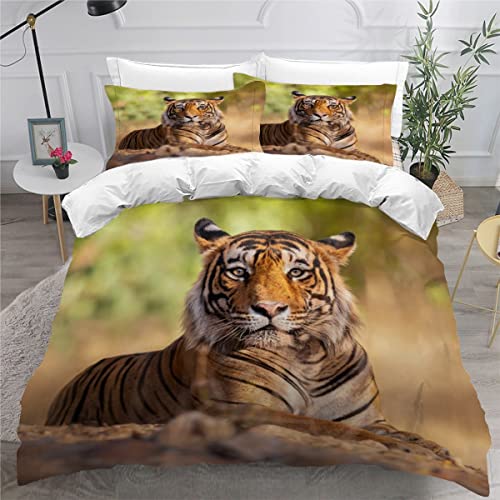 ZLKEJI Bettwäsche Set Tiger 135x200cm Tigris-Leopard Bettbezug Lustiges Tier 3D Bedruckte Betten für Kinder Jungen Mädchen Thema Raumdekor Kuschelig von ZLKEJI