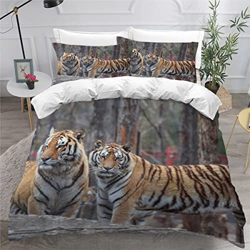 ZLKEJI Bettwäsche Set Tiger Bettwäsche 200x200cm Wilde Tiere Bettbezug Set 3D Tier Thema Bettbezug für Jungen Mädchen Atmungsaktiv Mikrofaser Flauschige Weiche von ZLKEJI