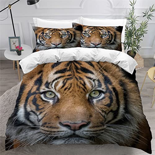 ZLKEJI Bettwäsche Set Tigergesicht Bettwäsche 220x240cm Tiger Schwarz Bettbezug Set 3D Bedruckte Betten Set Jungen Jugendliche Mädchen 3 Stück, 2 Kissenbezüge 80x80cm von ZLKEJI