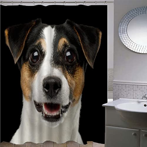 ZLKEJI Duschvorhang 180x200 Jack Russell Hund Duschvorhang Set schwarz Duschvorhänge Wasserdicht Anti-Schimmel Bad Vorhäng Polyester Waschbar Badezimmer Vorhänge 3D Motiv Shower Curtain von ZLKEJI