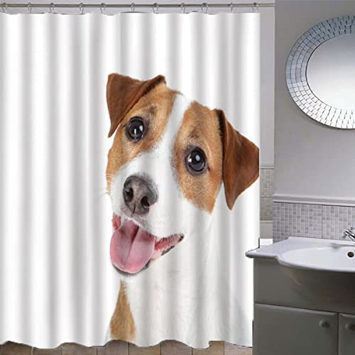 ZLKEJI Duschvorhang 180x200 Jack Russell Terrier Duschvorhang Set weiß Duschvorhänge Wasserdicht Anti-Schimmel Bad Vorhäng Polyester Waschbar Badezimmer Vorhänge 3D Motiv Shower Curtain von ZLKEJI