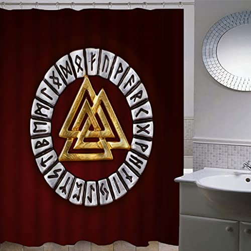 ZLKEJI Duschvorhang 180x200 Odin Rune Duschvorhang Set Wikinger Duschvorhänge Wasserdicht Anti-Schimmel Bad Vorhäng Polyester Waschbar Badezimmer Vorhänge 3D Motiv Shower Curtain von ZLKEJI