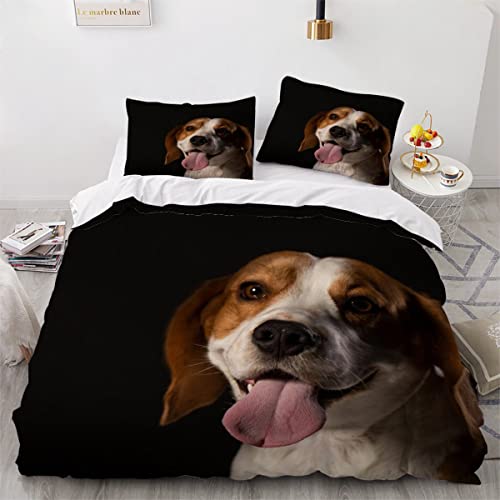 ZLKEJI Hunde Bettbezug 135x200cm Beagles Bettwäsche Schwarz Betten Set 3D Nettes Haustier Welpe Bettbezug Set 3 Teilig Kissenbezug 80x80 Puppy Tiermuster Bettwäsche Set Mikrofaser von ZLKEJI