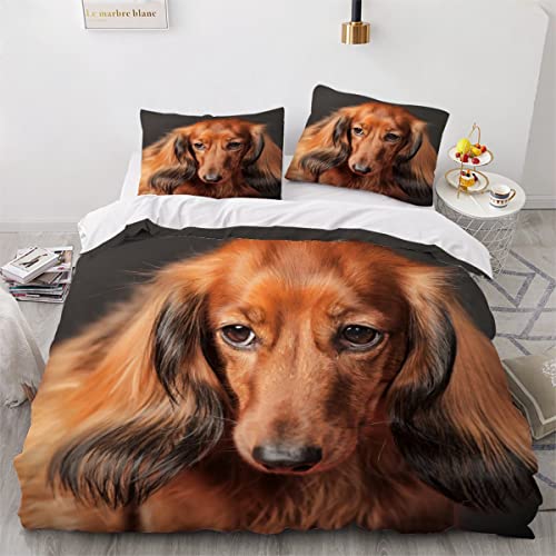 ZLKEJI Hunde Bettbezug 135x200cm Langhaariger Dackel Bettwäsche Schwarz Betten Set 3D Nettes Haustier Welpe Bettbezug Set 3 Teilig Kissenbezug 80x80 Puppy Tiermuster Bettwäsche Set Mikrofaser von ZLKEJI