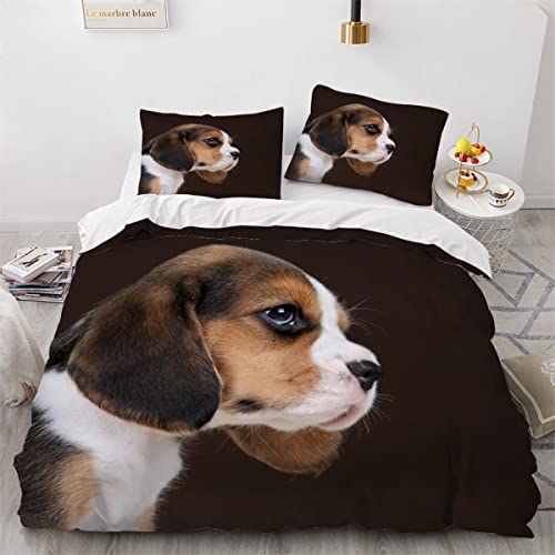 ZLKEJI Hunde Bettbezug 135x200cm SüßEr Hund Bettwäsche Schwarz Betten Set 3D Nettes Haustier Welpe Bettbezug Set 3 Teilig Kissenbezug 80x80 Puppy Tiermuster Bettwäsche Set Mikrofaser von ZLKEJI