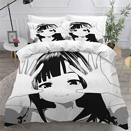 ZLKEJI Teenager Bettwäsche 155x220 cm Japanische Anime Manga Mädchen Bettwäsche Extraweiches Bettwäsche Set für Einzelbett Hochwertiges Mikrofaser Bettbezug mit Kissenbezug 80 x80 cm von ZLKEJI