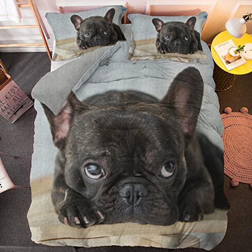 3D Bettbezug 200×200 Bettdecke Set Haustier Französische Bulldogge Bettwäsche Set Polyester Bettbezüge Mit Reißverschluss Und Kissenbezug 80X80Cm von ZLLHAPPY