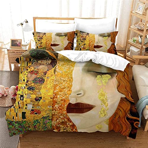 Bettwäsche Jungen 155X220 Klimt Ölgemälde Küssend：Kinderbettwäsche für Mädchen und Jungen Bettwäsche · 2 Teilig · 1 Kissenbezug 80X80 + 1 Bettbezug200X200cm von ZLLHAPPY