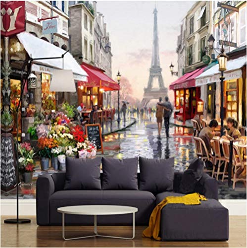 Fototapete Ölgemälde Des Pariser Straßenblumenladens Fototapete Restaurant Clubs Ktv Bar 3D Wandbild Wand Papier Papier Peint Enfant 350X256cm von ZLLHAPPY