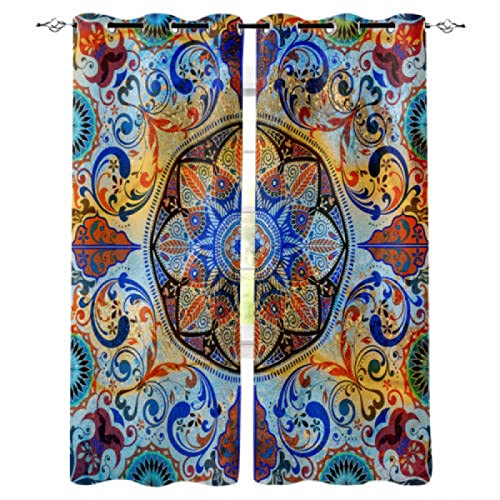 Gardinen Vorhang mit Ösen Ethnische Mandala 229x117cm (HxB) Verdunklungsvorhänge Thermo Vorhang Blickdicht für Schlafzimmer & Wohnzimmer, 2er Set von ZLLHAPPY