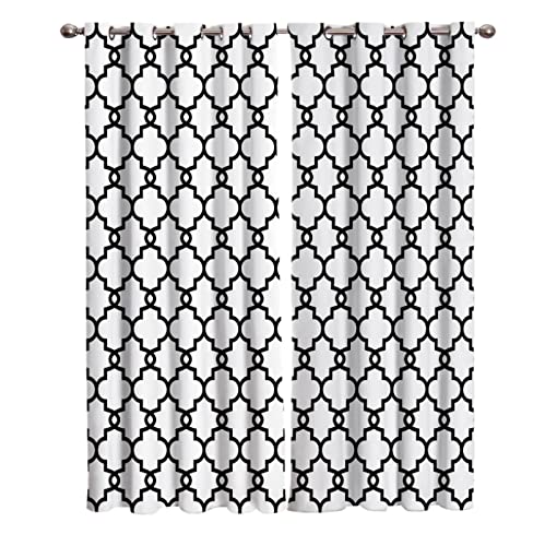 Vorhang Marokkanische Geometrie In Schwarz Und Weiß：Gardinen Wohnzimmer Modern Gardine Blickdicht Verdunkelungsvorhang 140x250cm von ZLLHAPPY