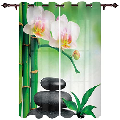 ZLLHAPPY Curtains Zen Orchidee Stein mit Bambuswald：Gardinen mit Schlaufen Vorhänge Polyester Vorhang Wohnzimmer Schlafzimmer Küche 2Er-Set 75x166cm von ZLLHAPPY