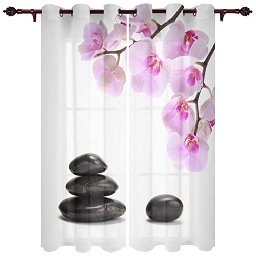 ZLLHAPPY Gardinen Set Zen-Orchideen-Steine：Gardinen mit Schlaufen Vorhänge Polyester Vorhang Wohnzimmer Schlafzimmer Küche 2Er-Set 110x215cm von ZLLHAPPY