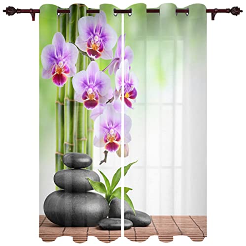 ZLLHAPPY Vorhang Verdunkelung Vorhänge Zen-Orchidee Auf Stein：Verdunklungsvorhänge mit Ösen 2Er Set Sonnenschutz Thermogardine für Wohnzimmer Schlafzimmer Fenstergardinen 110x215cm von ZLLHAPPY