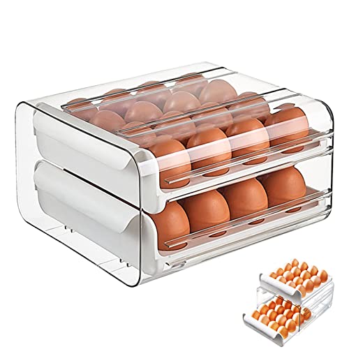 Eierbox, Kühlschrank Eier Aufbewahrungsbox, Schubladentyp Eierbehälter, Stapelbar Eieraufbewahrungsboxen für 32 Doppelschicht Hohe Kapazität(Weiß) von ZLLOO
