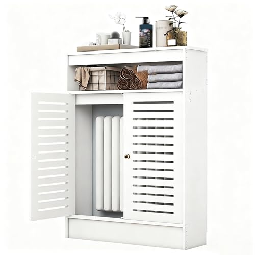 Heizkörperverkleidung Schrank, Heizkörperverkleidung mit Schuhaufbewahrung, Freistehender Schrank mit Doppelschichtiger Aufbewahrung, für Badezimmer, Wohnzimmer(90x90x20cm/35.4x35.4x7.8in) von ZLLPIGLS