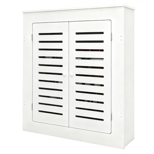 Heizkörperverkleidung mit 2 Türen, Weiße Heizkörperverkleidungen mit Aufbewahrungsregal, LattenDesign für Wohnzimmer, Schlafzimmer, Badezimmer(80x60x15cm/31.4x23.6x5.9in) von ZLLPIGLS