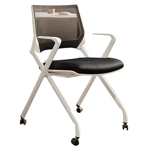 ZLLPIGLS Klappbare Bürostühle, Ergonomischer Klappstuhl, Gepolsterte Klappstühle mit Rollen, Netzrückenlehne, für Konferenzen und Empfangsbereiche(Black) von ZLLPIGLS