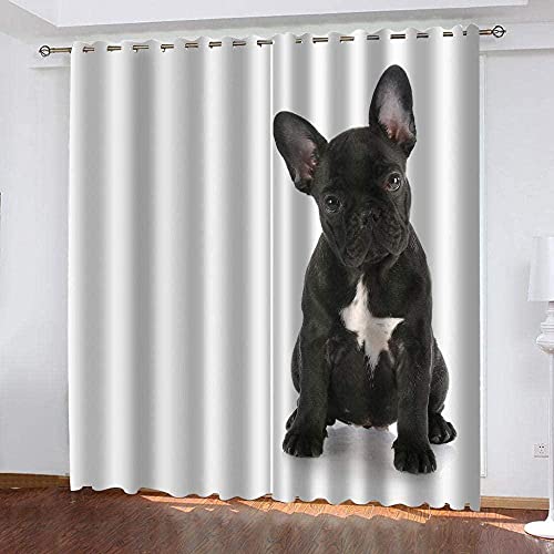 ZLLPRETTY Blickdicht Vorhang Gardine Schlafzimmer Wohnzimmer Küche Kinderzimmer 3D Digitaldruck öSen Gardinen - 150x166 cm - Französische Bulldogge des Tieres 3D von ZLLPRETTY